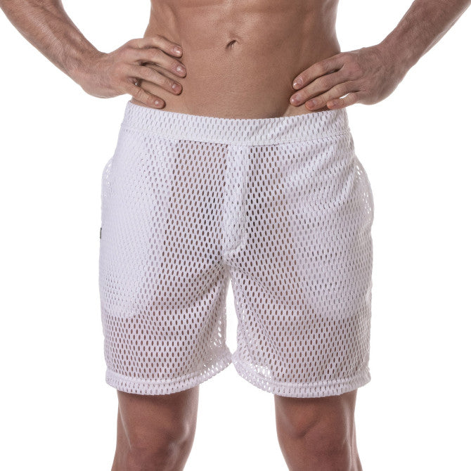 See Through Mens Long Shorts White