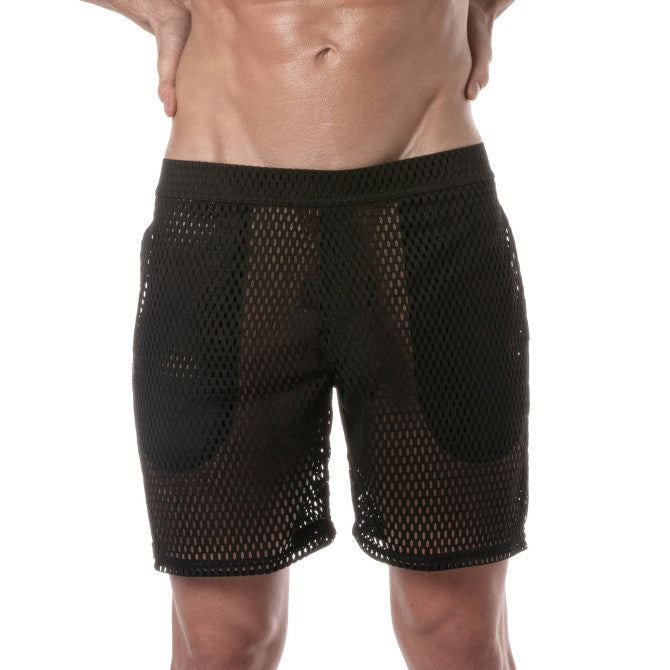See Through Mens Long Shorts Black