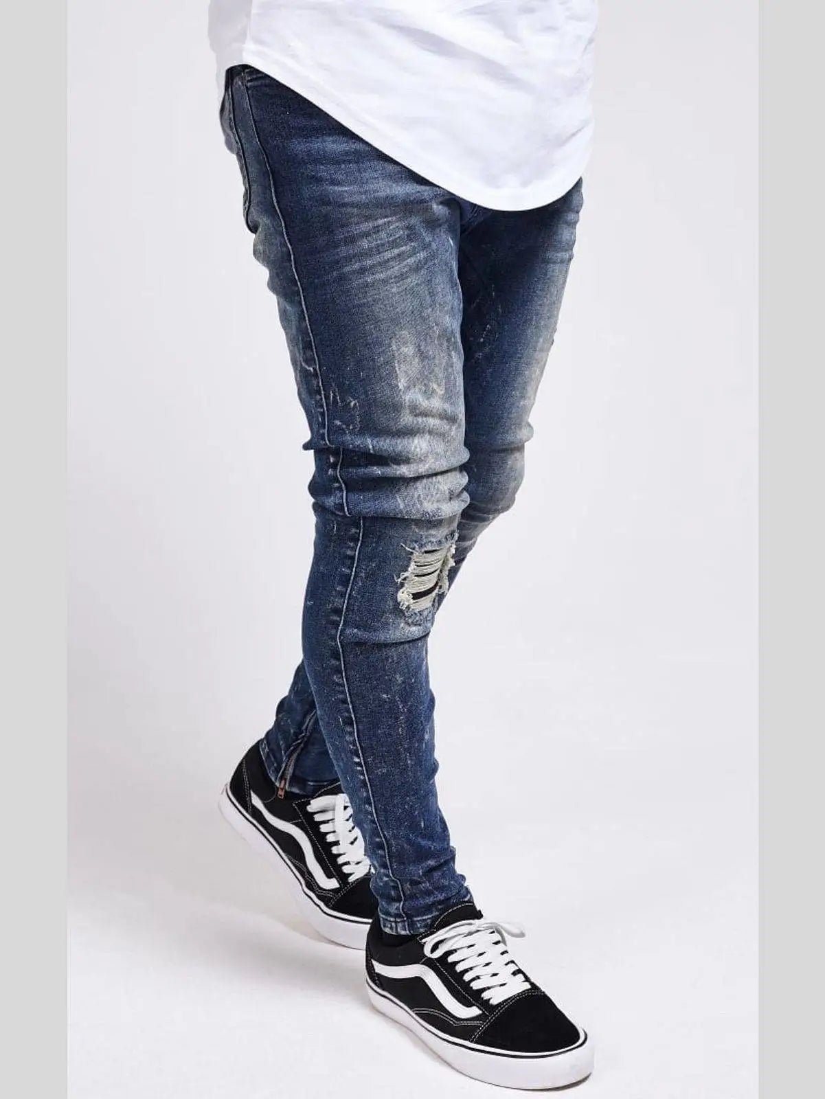 SIKSILK SS-12225 Skinny Slim Stretch Jeans Herren Hose Jeanshose Destroyed Denim - noodosz