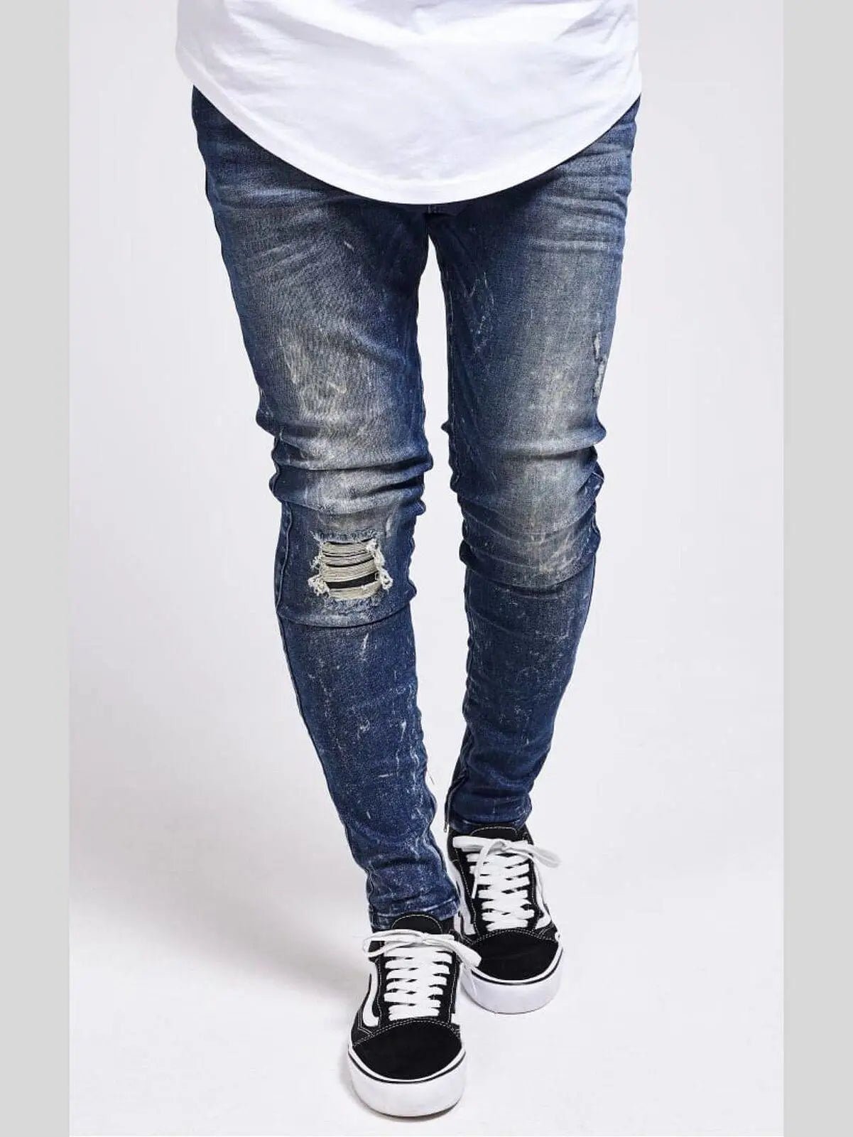 SIKSILK SS-12225 Skinny Slim Stretch Jeans Herren Hose Jeanshose Destroyed Denim - noodosz