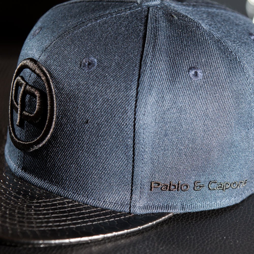 Snapback Cap - Navy Blue & Black Leather - Pablo & Capone - Shop Deutschland Noodosz