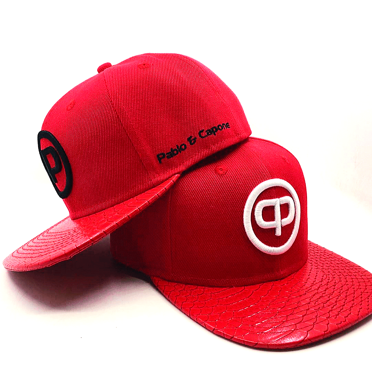 Snapback Cap - Red Leather & Black - Pablo & Capone - Shop Deutschland Noodosz