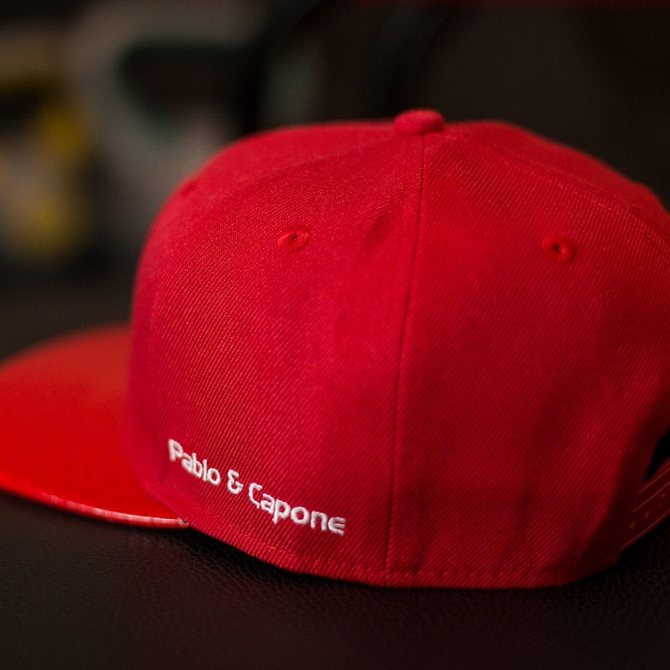 Snapback Cap - Red Leather & White - Pablo & Capone - Shop Deutschland Noodosz