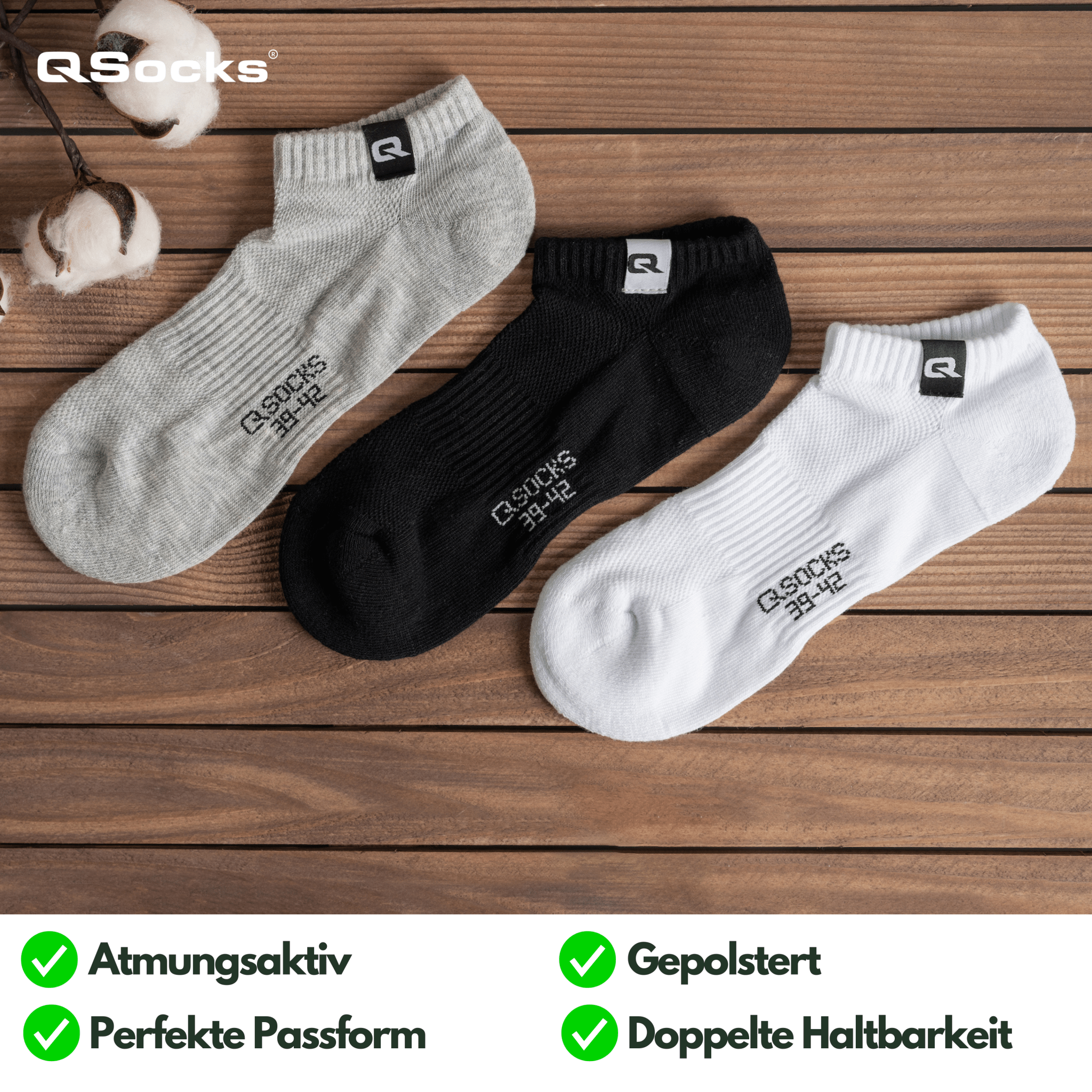 Sneaker Socken gepolstert für Damen & Herren 6X Paar - QOLONIA - Shop Deutschland Noodosz