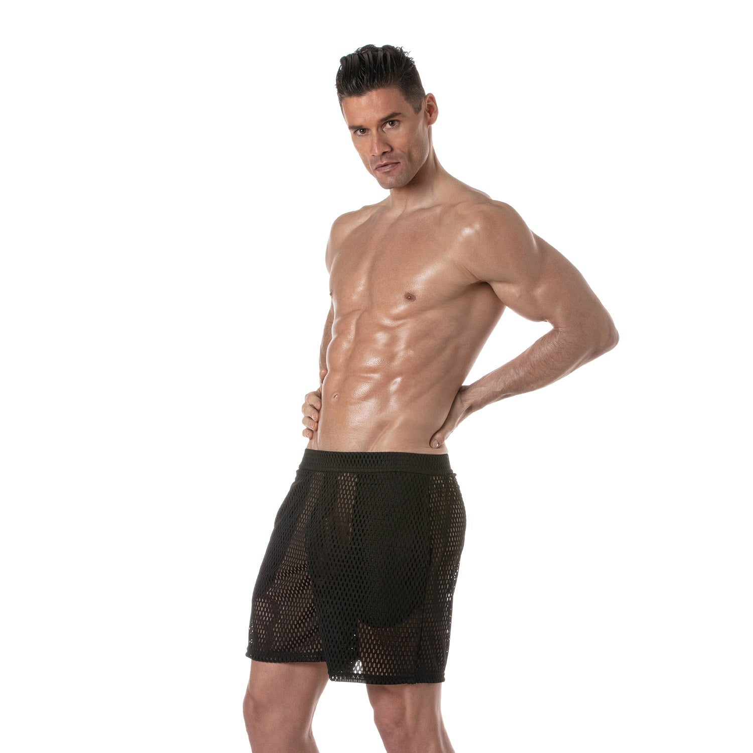 Transparente Long - Shorts — provokant, betont die maskuline Silhouette | Pariser Handwerkskunst · Fetish Wear · Clubwear · Designer Underwear — Schwarz - TOF Paris - Shop Deutschland Noodosz