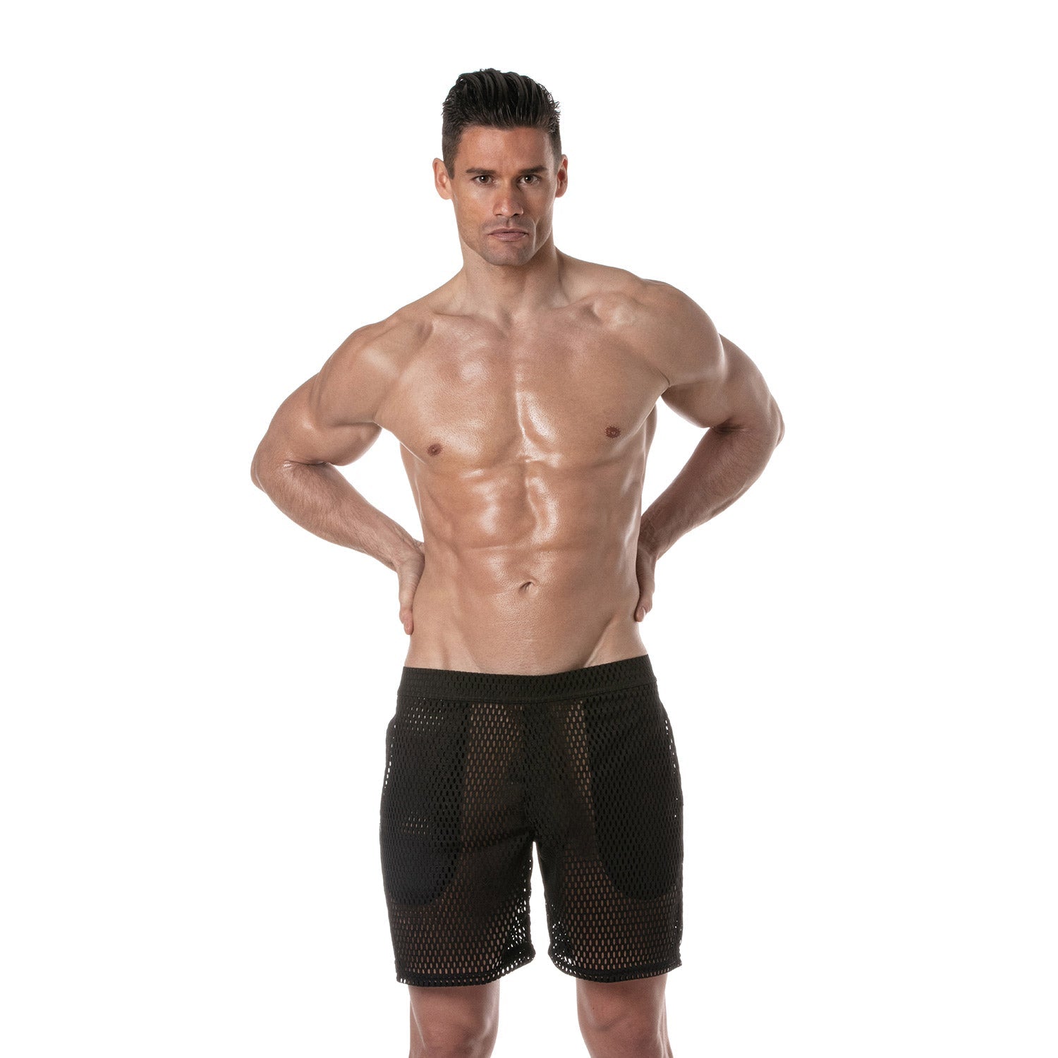 Transparente Long - Shorts — provokant, betont die maskuline Silhouette | Pariser Handwerkskunst · Fetish Wear · Clubwear · Designer Underwear — Schwarz - TOF Paris - Shop Deutschland Noodosz