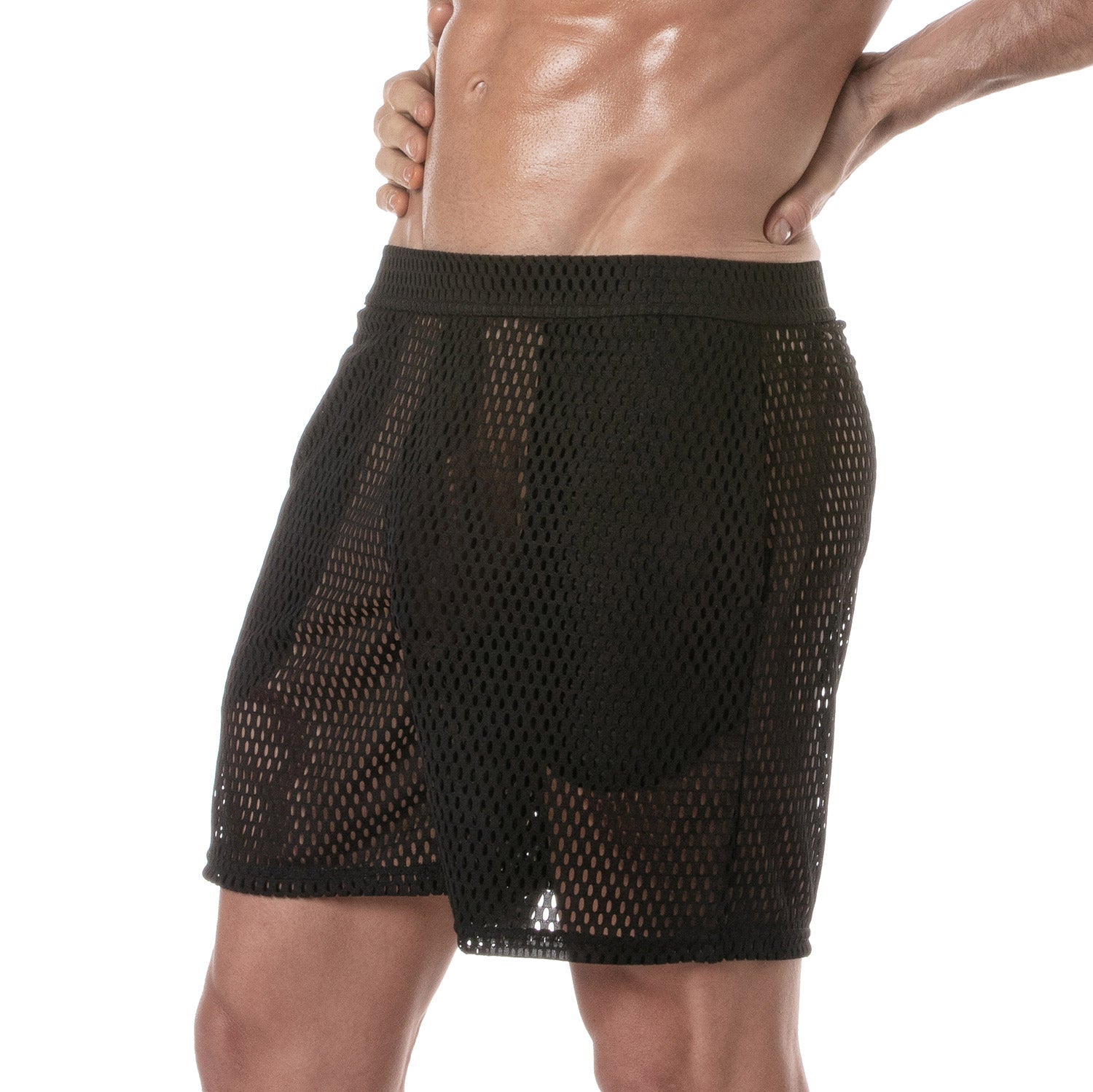 Transparente Long - Shorts — provokant, betont die maskuline Silhouette | Pariser Handwerkskunst · Fetish Wear · Clubwear · Designer Underwear — Schwarz - TOF Paris - Shop Deutschland Noodosz