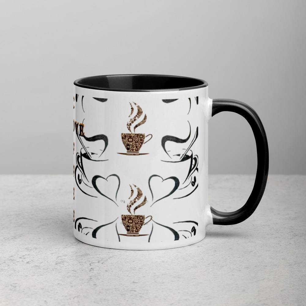 All you need is Love and Coffee -Tasse mit farbiger Innenseite
