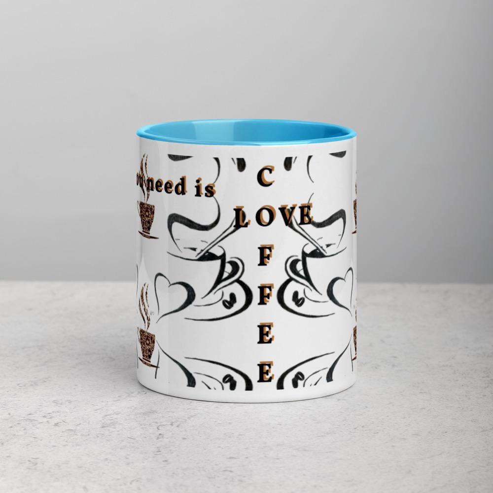 All you need is Love and Coffee -Tasse mit farbiger Innenseite