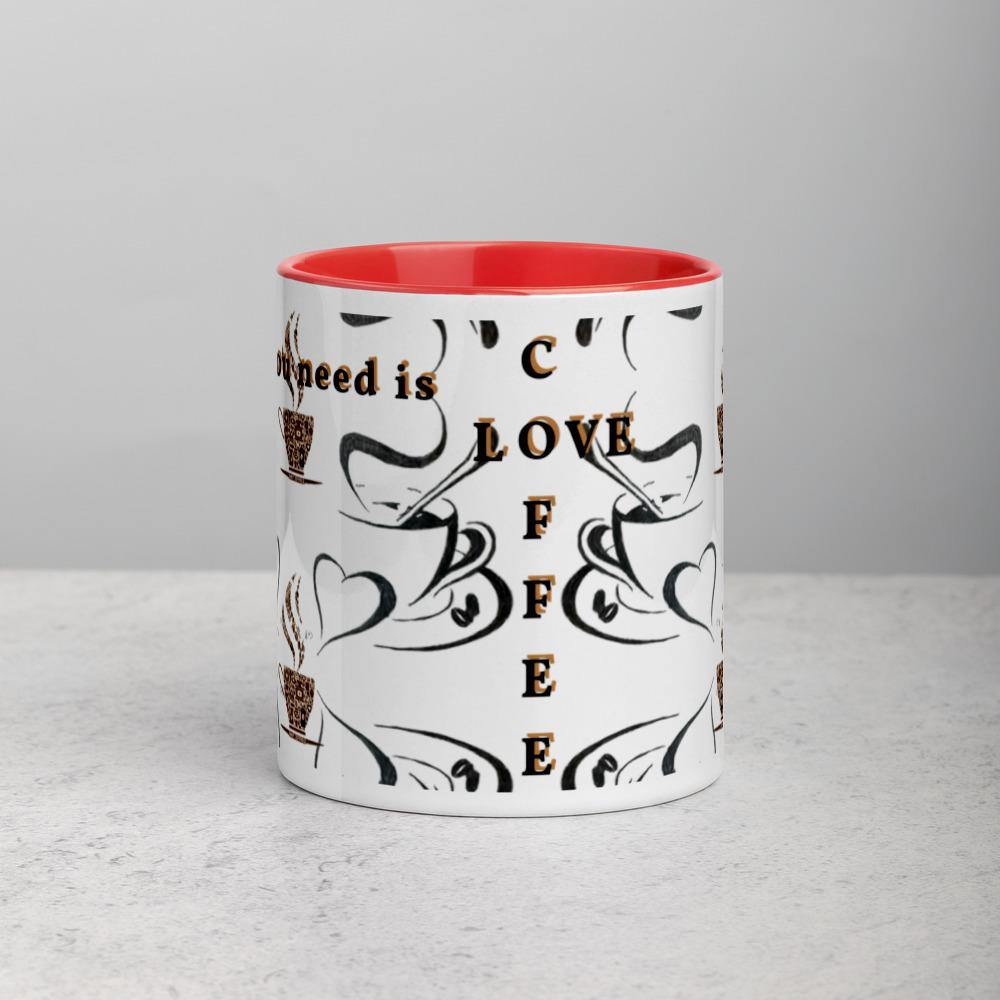 All you need is Love and Coffee -Tasse mit farbiger Innenseite