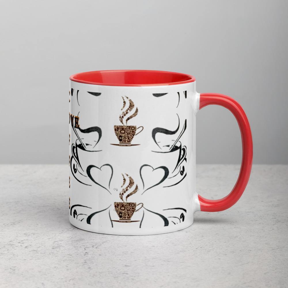 All you need is Love and Coffee -Tasse mit farbiger Innenseite
