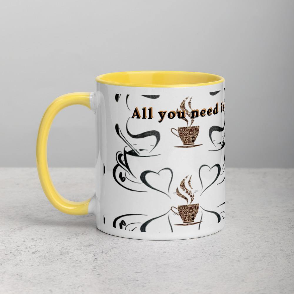 All you need is Love and Coffee -Tasse mit farbiger Innenseite