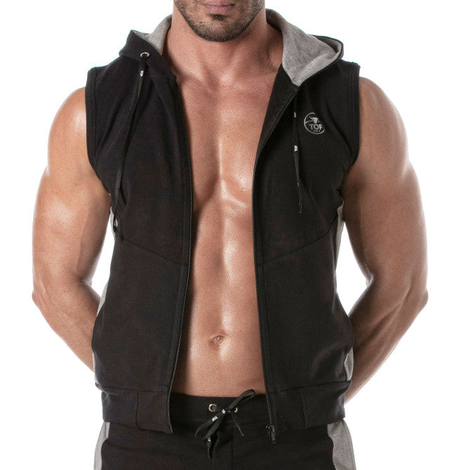 Zipped Sleeveless Hoodie Black